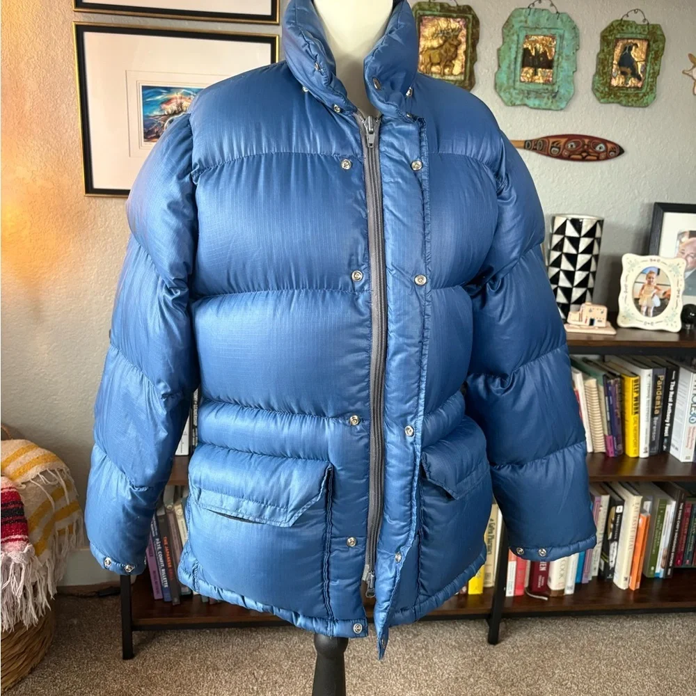 VTG The North Face Brown Label Down Puffer Jacket Blue Ripstop USA 70s/80s Men's